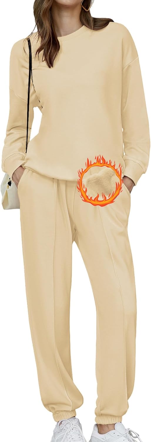 🎄Christmas Sale🔥Women's Two-Piece Oversized Fleece Sweatsuit Outfit Winter Sherpa Lined Sweatshirt and Sweatpants Sets