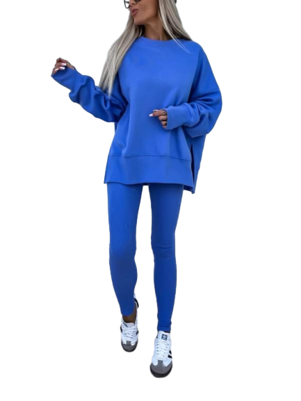 Women's Solid Drop Shoulder Split Hem Sweatshirt & Pants Two-piece Set, Casual Fashion Cozy Breathable Outfits for Daily Outdoor Wear, Ladies Sportswear for All Seasons