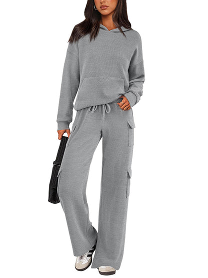 NEW 🔥 Women's Cotton Two Piece Crew Neck Hooded Sweatshirt Work Pants Casual Set