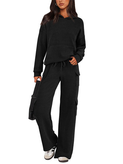 NEW 🔥 Women's Cotton Two Piece Crew Neck Hooded Sweatshirt Work Pants Casual Set