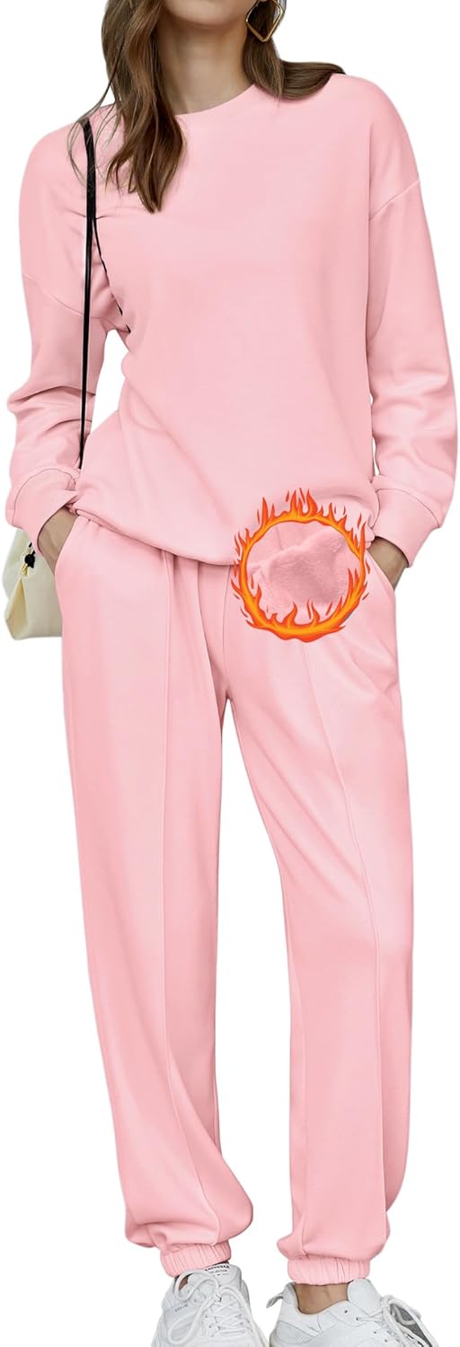 🎄Christmas Sale🔥Women's Two-Piece Oversized Fleece Sweatsuit Outfit Winter Sherpa Lined Sweatshirt and Sweatpants Sets