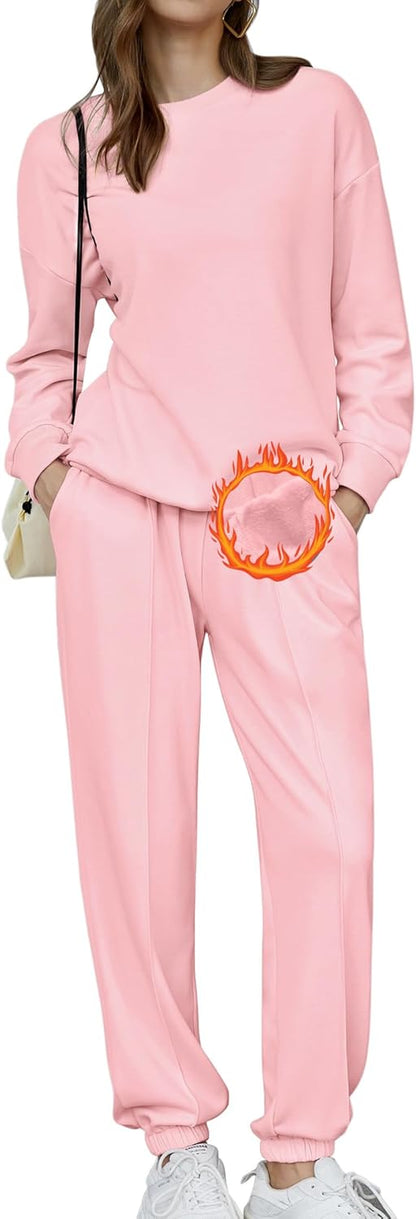 🎄Christmas Sale🔥Women's Two-Piece Oversized Fleece Sweatsuit Outfit Winter Sherpa Lined Sweatshirt and Sweatpants Sets