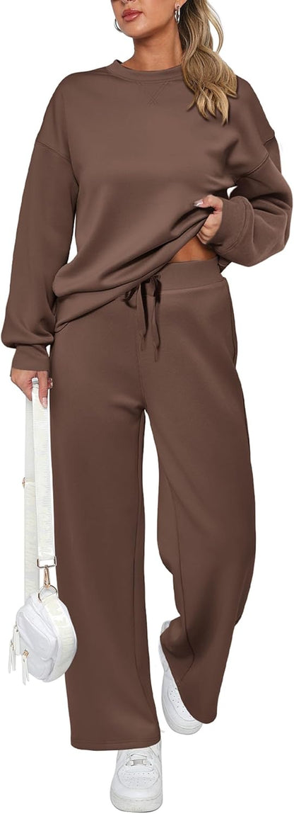 Women's Cotton Two-Piece Oversized Half-Zip Sweatshirt Wide Leg Sweatpants Casual Suit